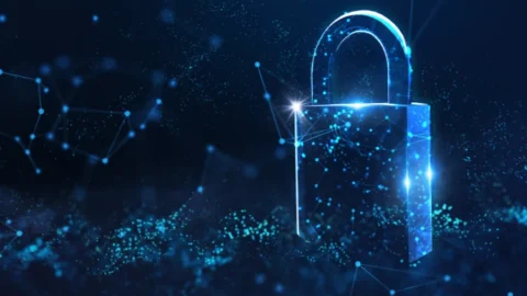A blue padlock, symbolizing security, on a dark background emphasizes the level of security in Xero Accounting Software.