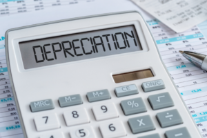 A calculator displaying the word 'depreciation'.