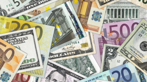 Notes from different currency denominations, including Euros and Dollars - JacRox