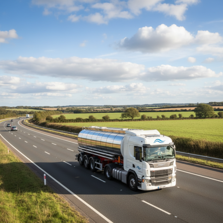White tanker truck on UK motorway - J W Barrow case study