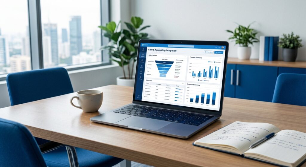 Laptop showing CRM dashboard integrated with Xero accounting software