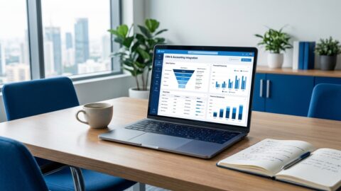 Laptop showing CRM dashboard integrated with Xero accounting software